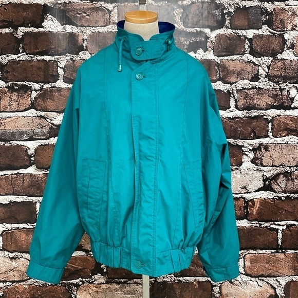 London Fog Windbreaker Women's Large Blue Teal Full Zip Jacket Arm Pocket - Picture 5 of 17
